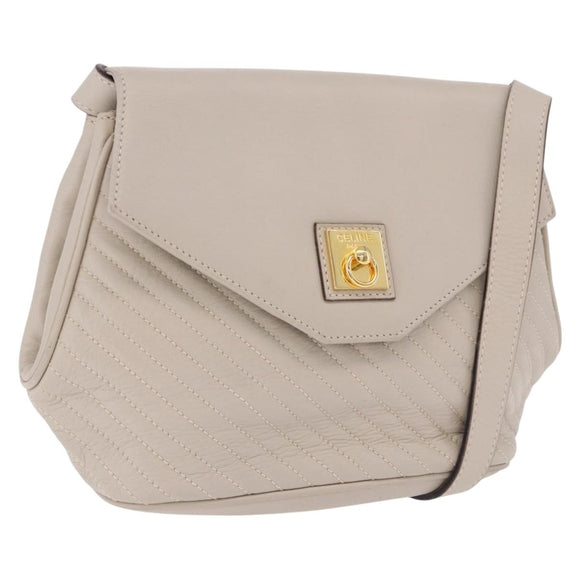 CELINE Shoulder Bag Leather Beige Gold Tone Auth 202258A