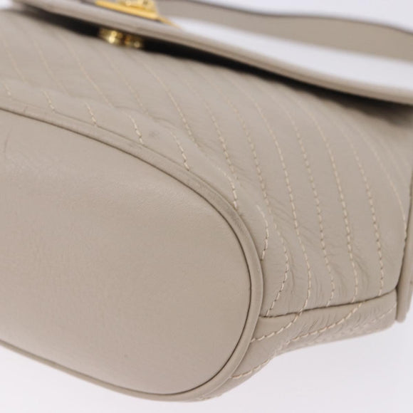 CELINE Shoulder Bag Leather Beige Gold Tone Auth 202258A