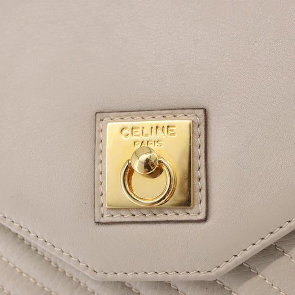 CELINE Shoulder Bag Leather Beige Gold Tone Auth 202258A