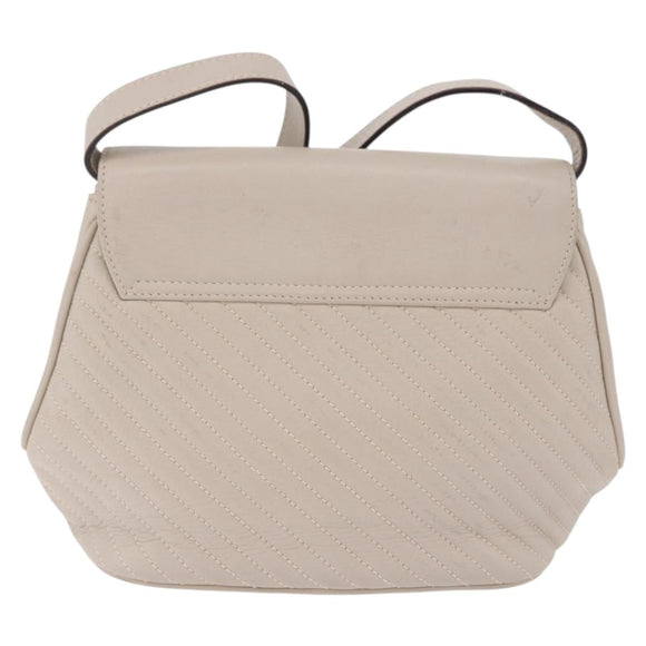 CELINE Shoulder Bag Leather Beige Gold Tone Auth 202258A