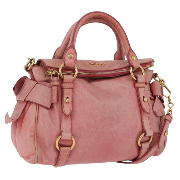Miu Miu Vitellolux Hand Bag Leather 2way Pink Gold Auth 202259M