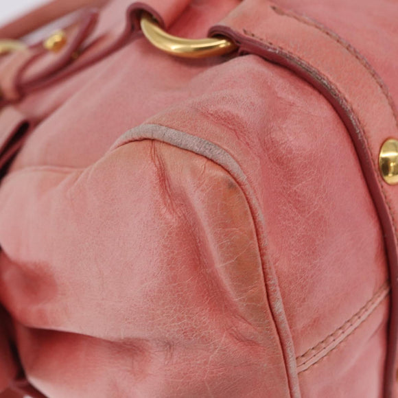 Miu Miu Vitellolux Hand Bag Leather 2way Pink Gold Auth 202259M