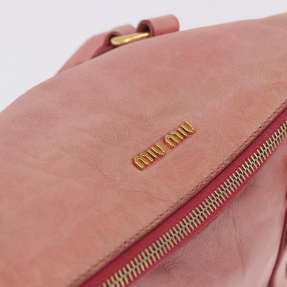 Miu Miu Vitellolux Hand Bag Leather 2way Pink Gold Auth 202259M