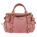 Miu Miu Vitellolux Hand Bag Leather 2way Pink Gold Auth 202259M-13