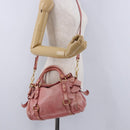 Miu Miu Vitellolux Hand Bag Leather 2way Pink Gold Auth 202259M-25