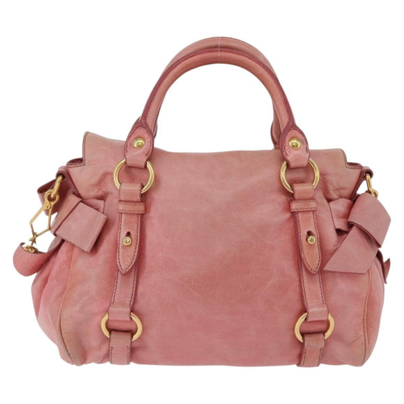 Miu Miu Vitellolux Hand Bag Leather 2way Pink Gold Auth 202259M