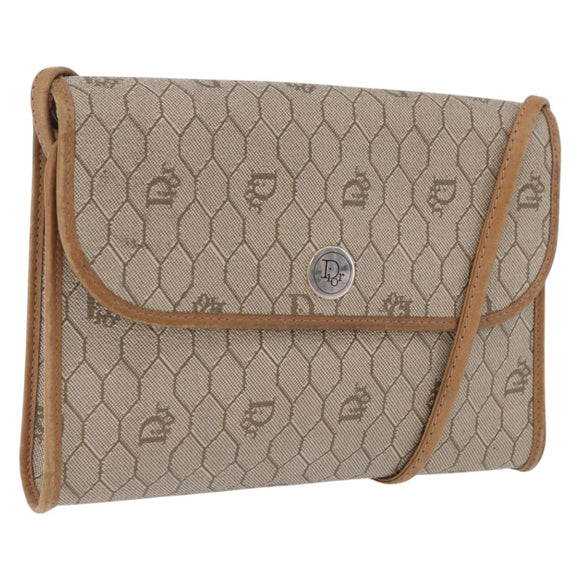 Christian Dior Honeycomb Shoulder Bag PVC Leather Beige Gold Tone Auth 202260