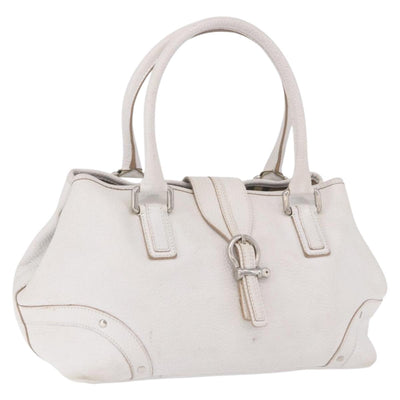 BURBERRY Hand Bag Leather White Silver Auth 202261