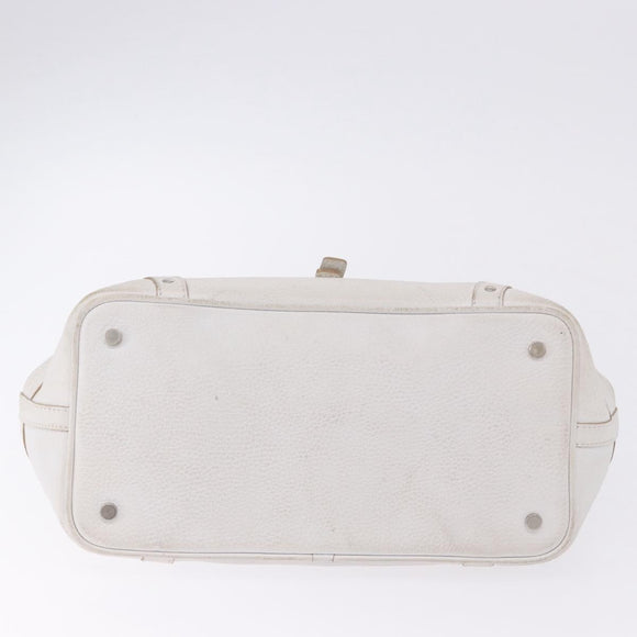 BURBERRY Hand Bag Leather White Silver Auth 202261
