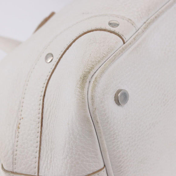 BURBERRY Hand Bag Leather White Silver Auth 202261