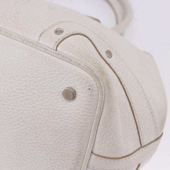 BURBERRY Hand Bag Leather White Silver Auth 202261