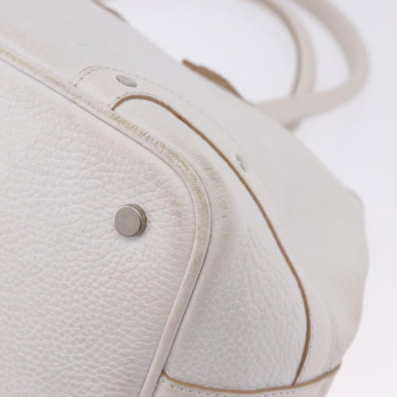 BURBERRY Hand Bag Leather White Silver Auth 202261