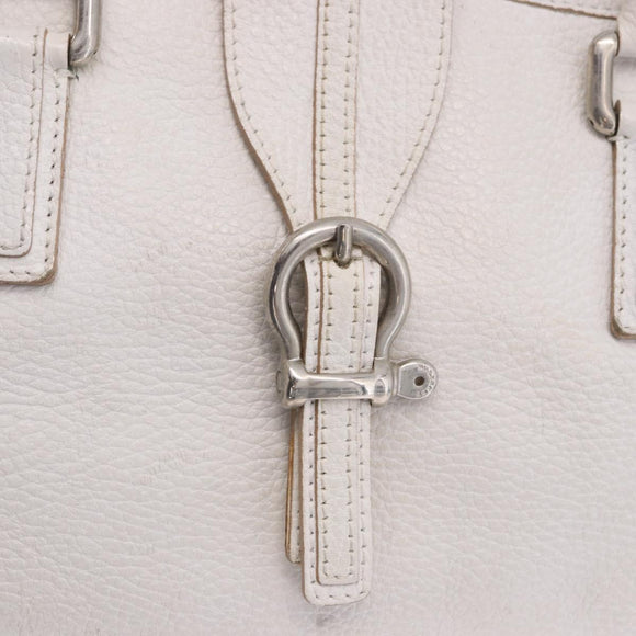 BURBERRY Hand Bag Leather White Silver Auth 202261
