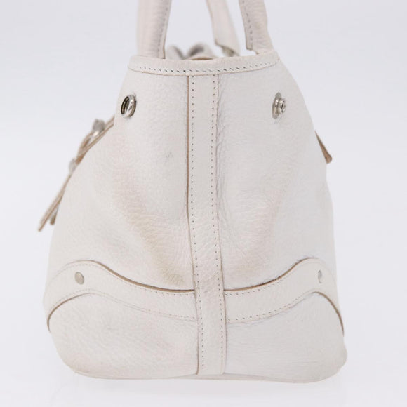 BURBERRY Hand Bag Leather White Silver Auth 202261