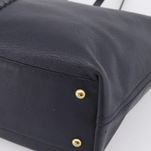 SAINT LAURENT Tote Bag Leather Navy Gold Tone Auth 202263A