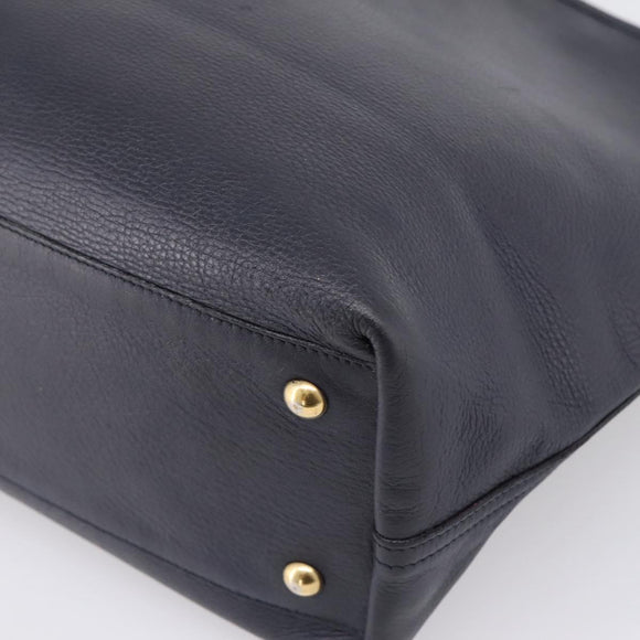 SAINT LAURENT Tote Bag Leather Navy Gold Tone Auth 202263A