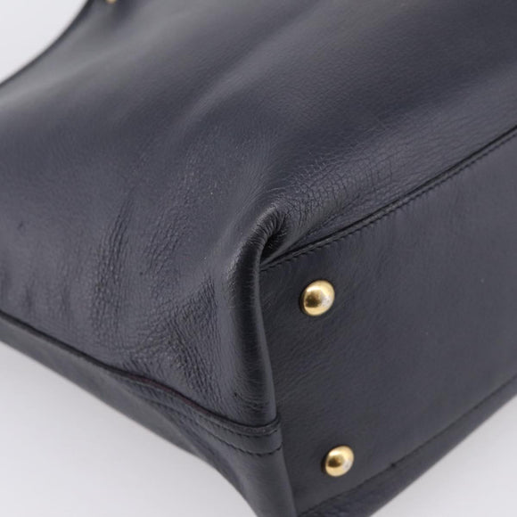 SAINT LAURENT Tote Bag Leather Navy Gold Tone Auth 202263A