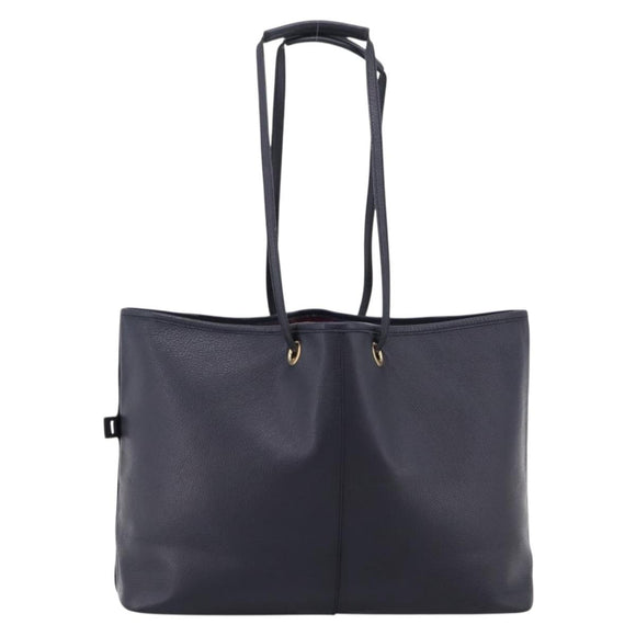 SAINT LAURENT Tote Bag Leather Navy Gold Tone Auth 202263A