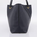 SAINT LAURENT Tote Bag Leather Navy Gold Tone Auth 202263A-3