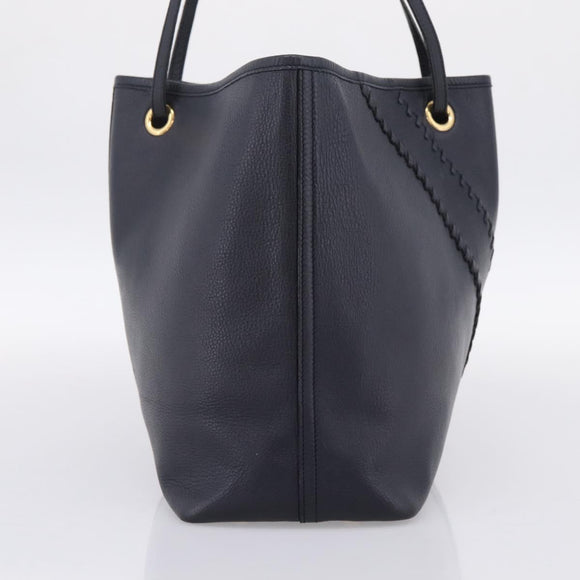 SAINT LAURENT Tote Bag Leather Navy Gold Tone Auth 202263A