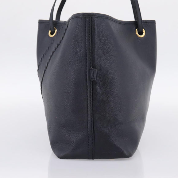 SAINT LAURENT Tote Bag Leather Navy Gold Tone Auth 202263A
