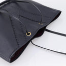 SAINT LAURENT Tote Bag Leather Navy Gold Tone Auth 202263A-6