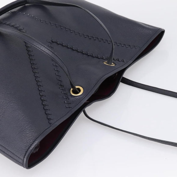 SAINT LAURENT Tote Bag Leather Navy Gold Tone Auth 202263A