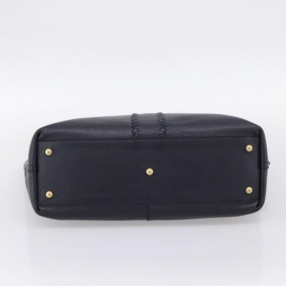 SAINT LAURENT Tote Bag Leather Navy Gold Tone Auth 202263A
