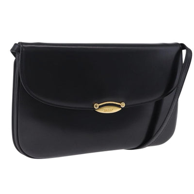 BALLY Shoulder Bag Leather Black Gold Tone Auth 202267A