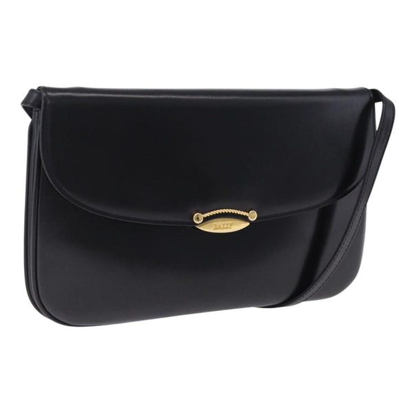BALLY Shoulder Bag Leather Black Gold Tone Auth 202267A