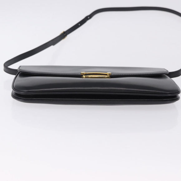 BALLY Shoulder Bag Leather Black Gold Tone Auth 202267A