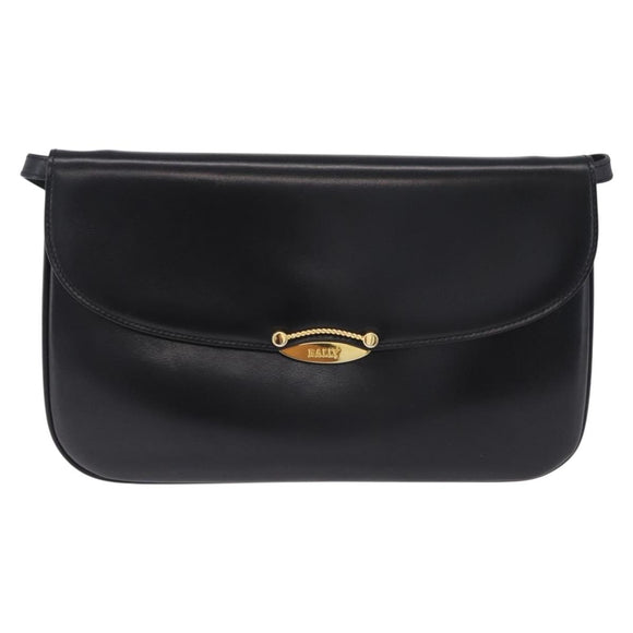 BALLY Shoulder Bag Leather Black Gold Tone Auth 202267A
