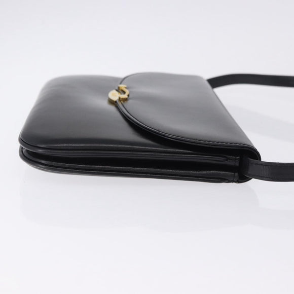 BALLY Shoulder Bag Leather Black Gold Tone Auth 202267A