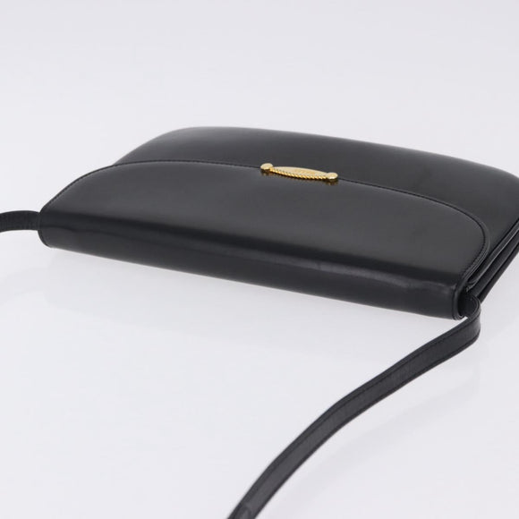 BALLY Shoulder Bag Leather Black Gold Tone Auth 202267A