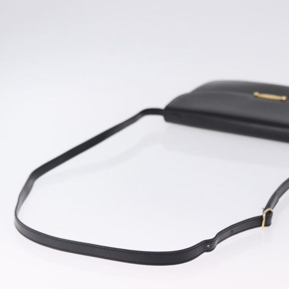 BALLY Shoulder Bag Leather Black Gold Tone Auth 202267A