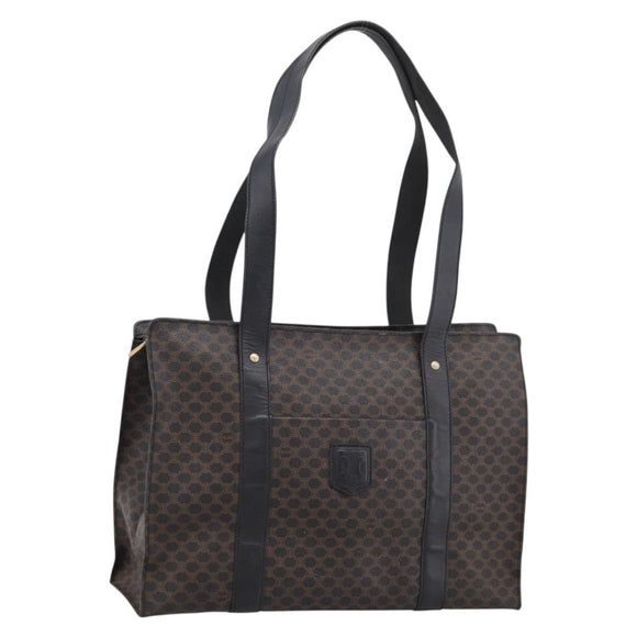 CELINE Macadam Tote Bag PVC Leather Black Gold Tone Auth 202273