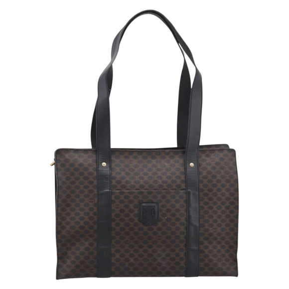 CELINE Macadam Tote Bag PVC Leather Black Gold Tone Auth 202273