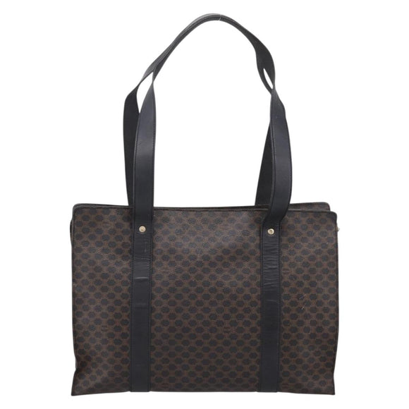 CELINE Macadam Tote Bag PVC Leather Black Gold Tone Auth 202273