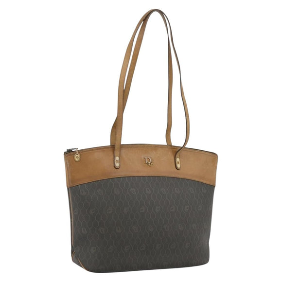 Christian Dior Honeycomb Tote Bag PVC Leather Khaki Gold Tone Auth 202274