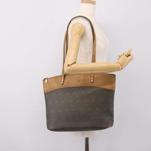 Christian Dior Honeycomb Tote Bag PVC Leather Khaki Gold Tone Auth 202274