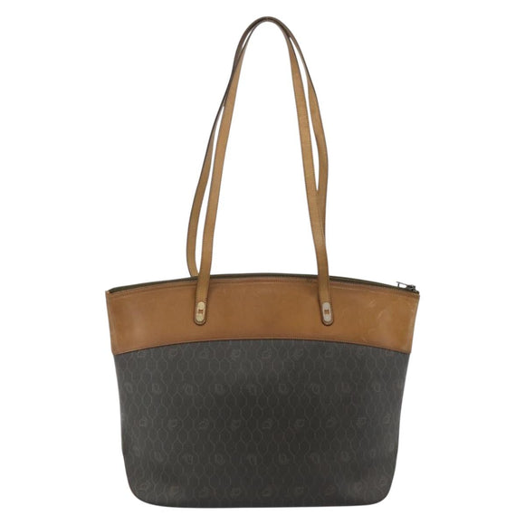 Christian Dior Honeycomb Tote Bag PVC Leather Khaki Gold Tone Auth 202274