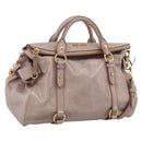 Miu Miu Vitellolux Hand Bag Leather 2way Gray Gold Auth 202277M-1