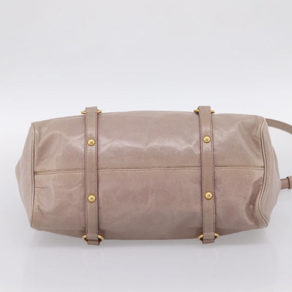 Miu Miu Vitellolux Hand Bag Leather 2way Gray Gold Auth 202277M