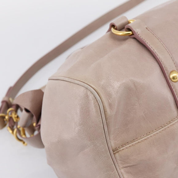 Miu Miu Vitellolux Hand Bag Leather 2way Gray Gold Auth 202277M