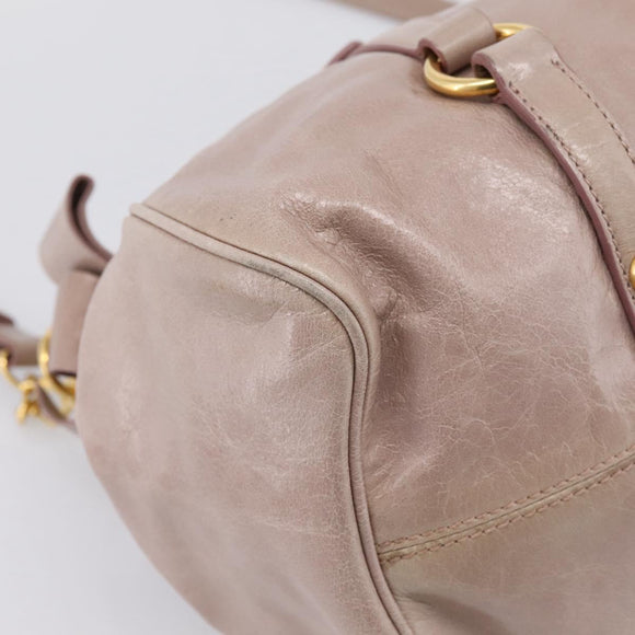 Miu Miu Vitellolux Hand Bag Leather 2way Gray Gold Auth 202277M