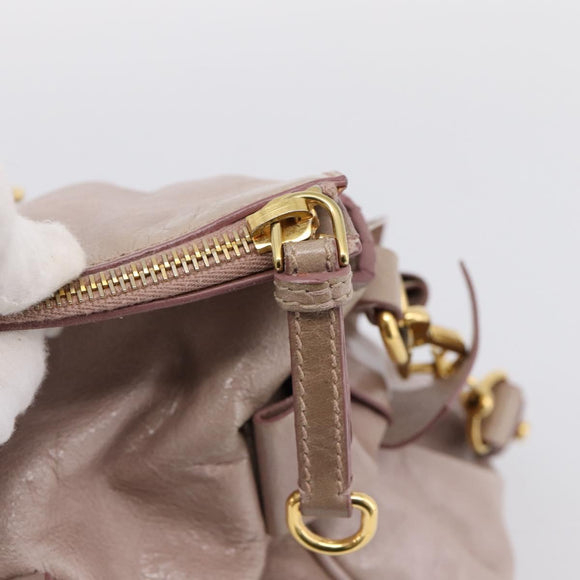 Miu Miu Vitellolux Hand Bag Leather 2way Gray Gold Auth 202277M