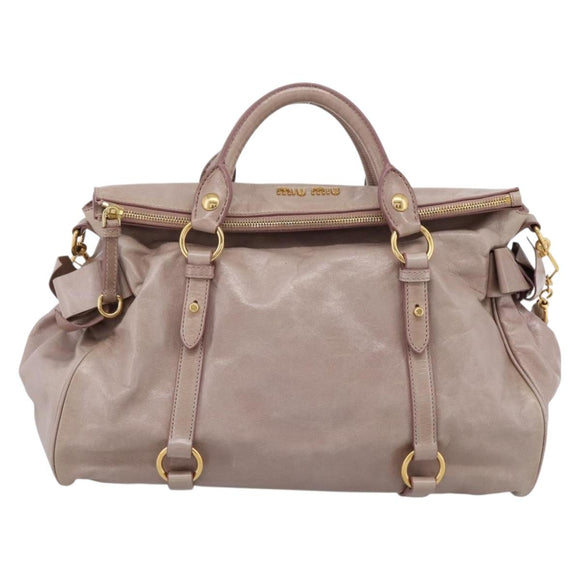 Miu Miu Vitellolux Hand Bag Leather 2way Gray Gold Auth 202277M