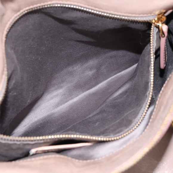 Miu Miu Vitellolux Hand Bag Leather 2way Gray Gold Auth 202277M