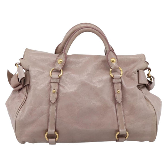 Miu Miu Vitellolux Hand Bag Leather 2way Gray Gold Auth 202277M