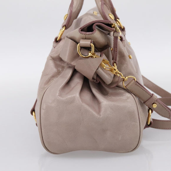 Miu Miu Vitellolux Hand Bag Leather 2way Gray Gold Auth 202277M
